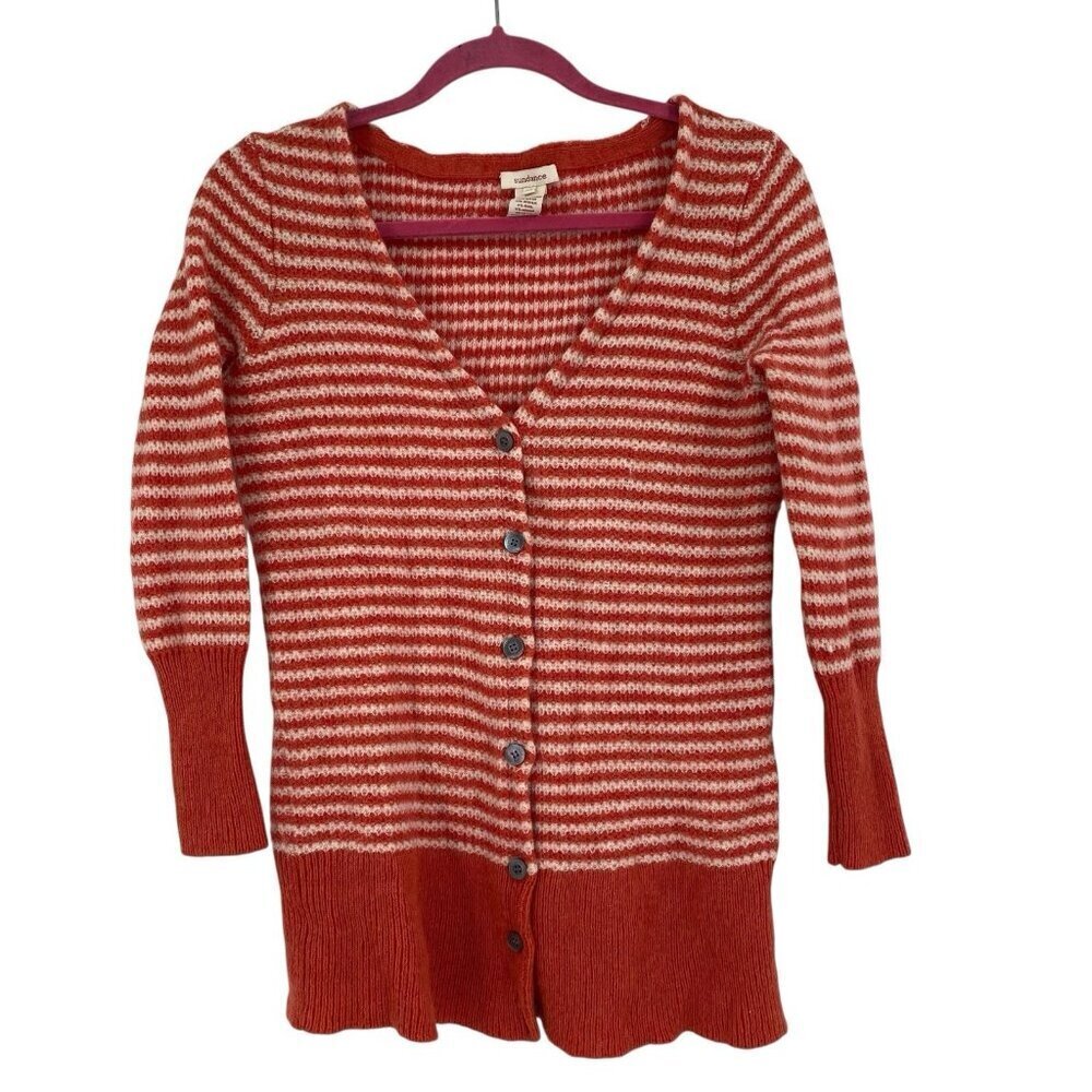 Sundance Catalog Womens Size XS Orange Striped Button Lambswool Cardigan